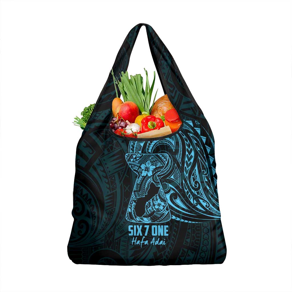 Blue Guam Latte Stone Tribal Tattoo Grocery Bag Hafa Adai Six 7 One