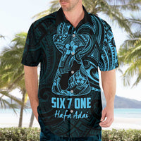 Blue Guam Latte Stone Tribal Tattoo Hawaiian Shirt Hafa Adai Six 7 One