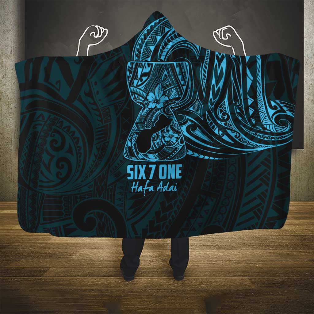 Blue Guam Latte Stone Tribal Tattoo Hooded Blanket Hafa Adai Six 7 One