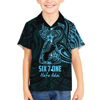 Blue Guam Latte Stone Tribal Tattoo Kid Hawaiian Shirt Hafa Adai Six 7 One