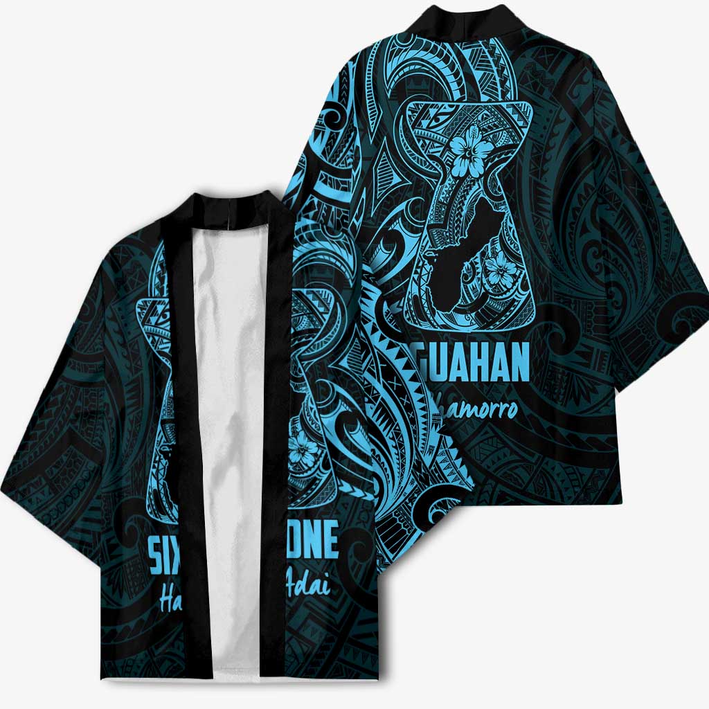 Blue Guam Latte Stone Tribal Tattoo Kimono Hafa Adai Six 7 One - Polynesian Pride