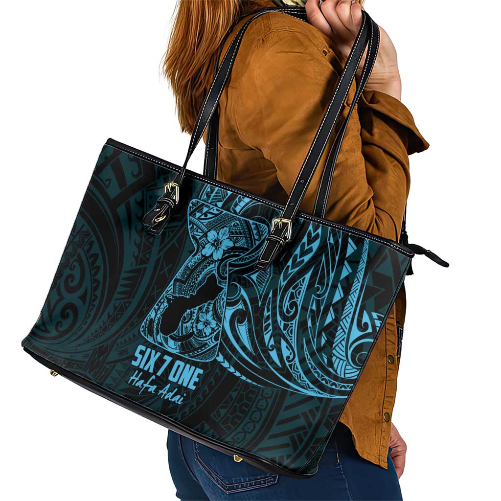 Blue Guam Latte Stone Tribal Tattoo Leather Tote Bag Hafa Adai Six 7 One