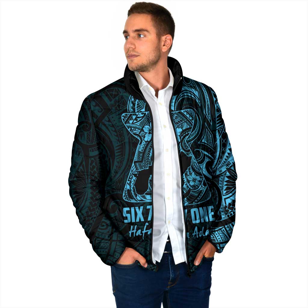 Blue Guam Latte Stone Tribal Tattoo Padded Jacket Hafa Adai Six 7 One - Polynesian Pride
