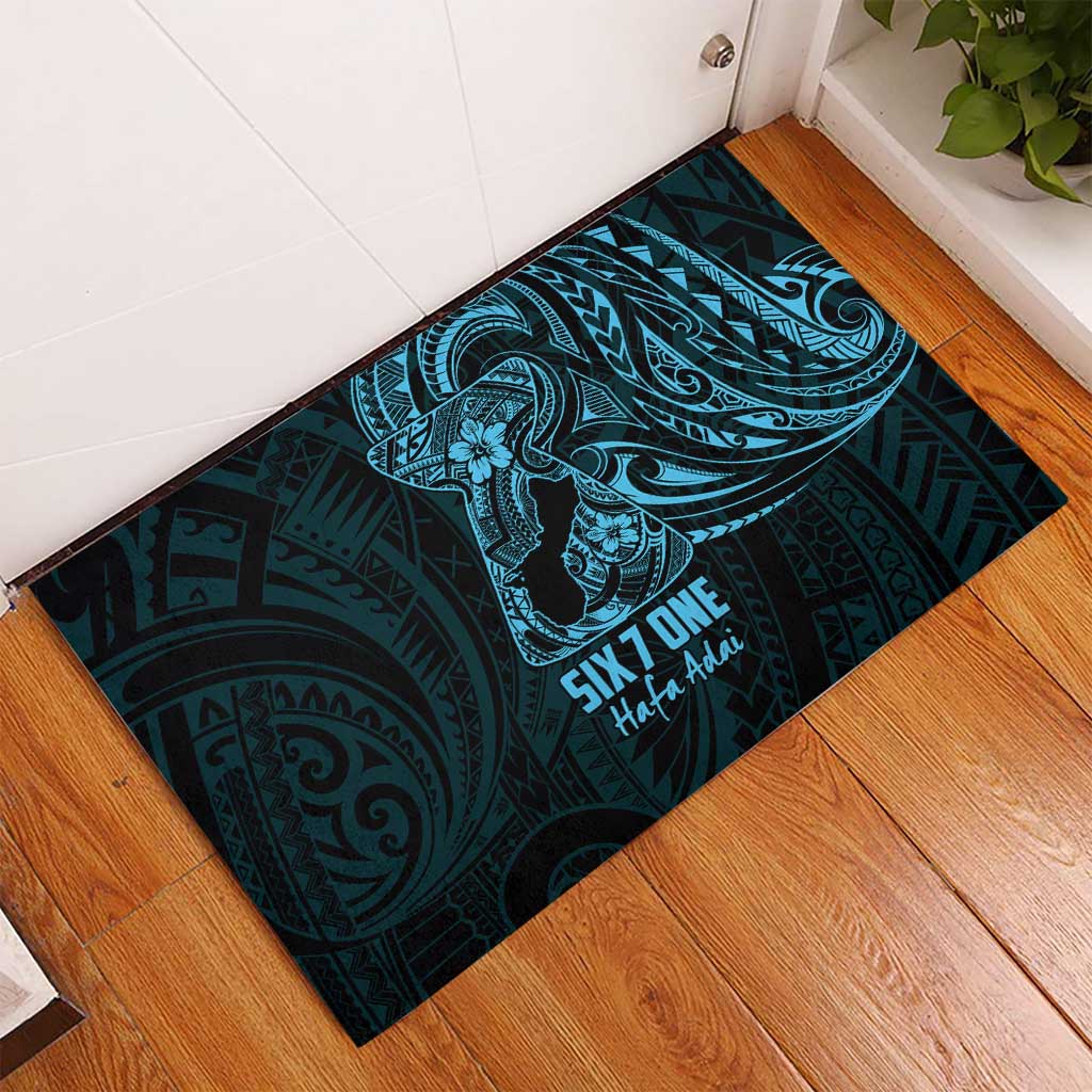 Blue Guam Latte Stone Tribal Tattoo Rubber Doormat Hafa Adai Six 7 One