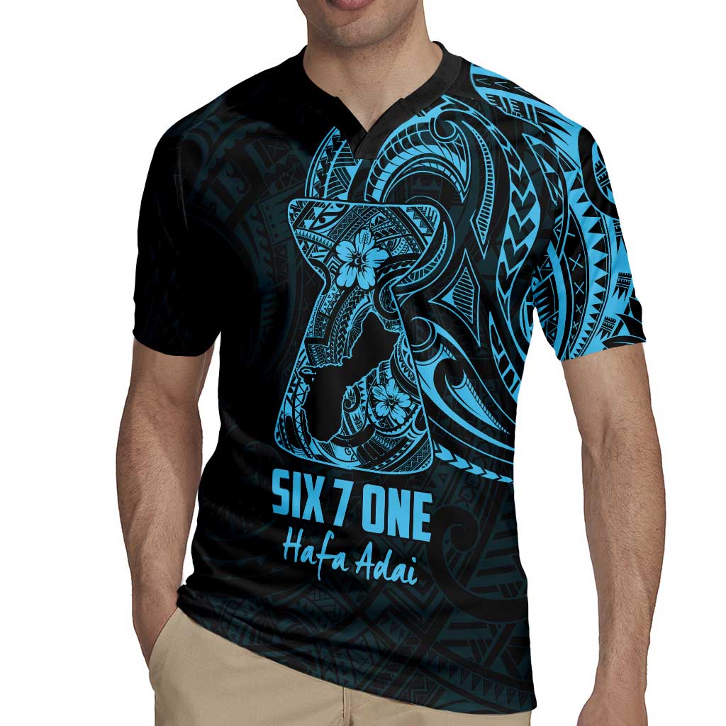 Blue Guam Latte Stone Tribal Tattoo Rugby Jersey Hafa Adai Six 7 One