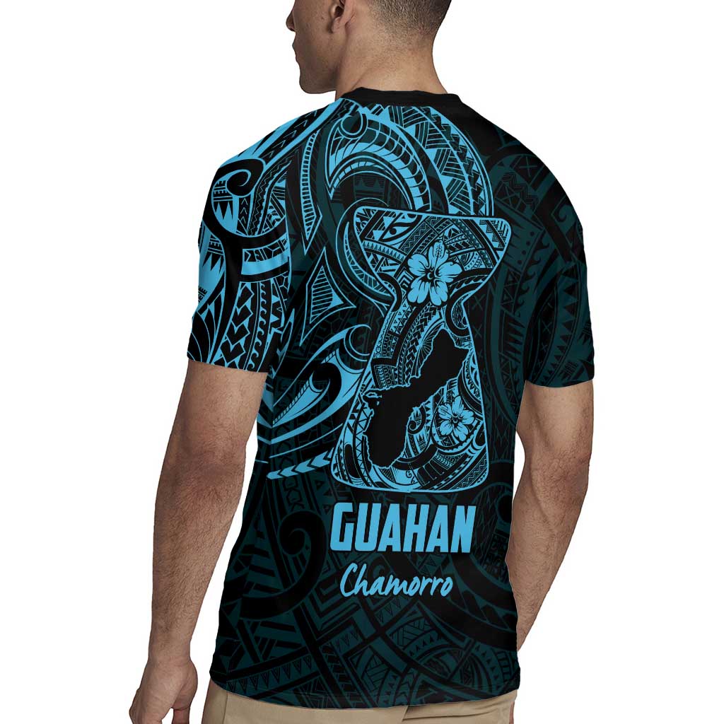 Blue Guam Latte Stone Tribal Tattoo Rugby Jersey Hafa Adai Six 7 One