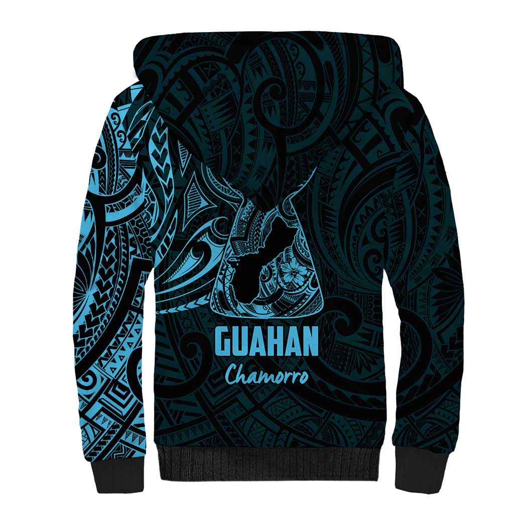Blue Guam Latte Stone Tribal Tattoo Sherpa Hoodie Hafa Adai Six 7 One