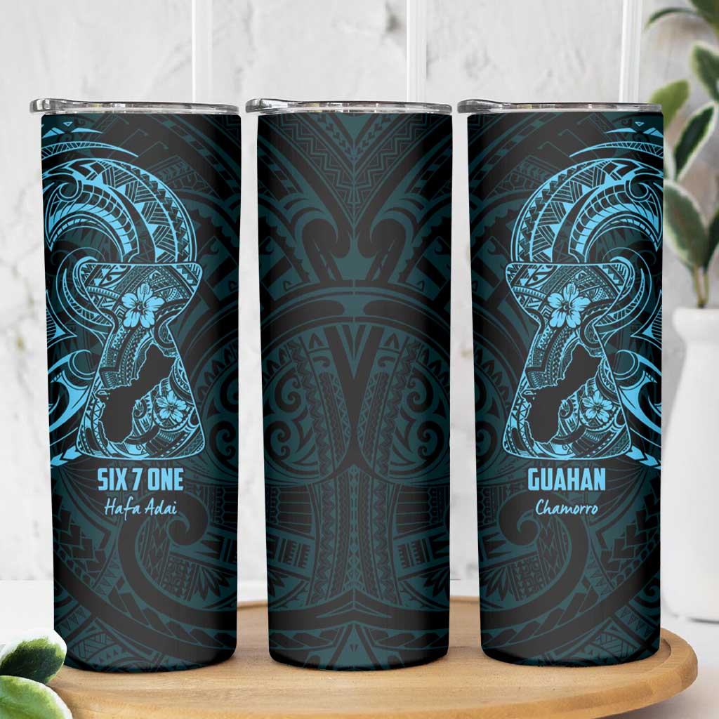 Blue Guam Latte Stone Tribal Tattoo Skinny Tumbler Hafa Adai Six 7 One