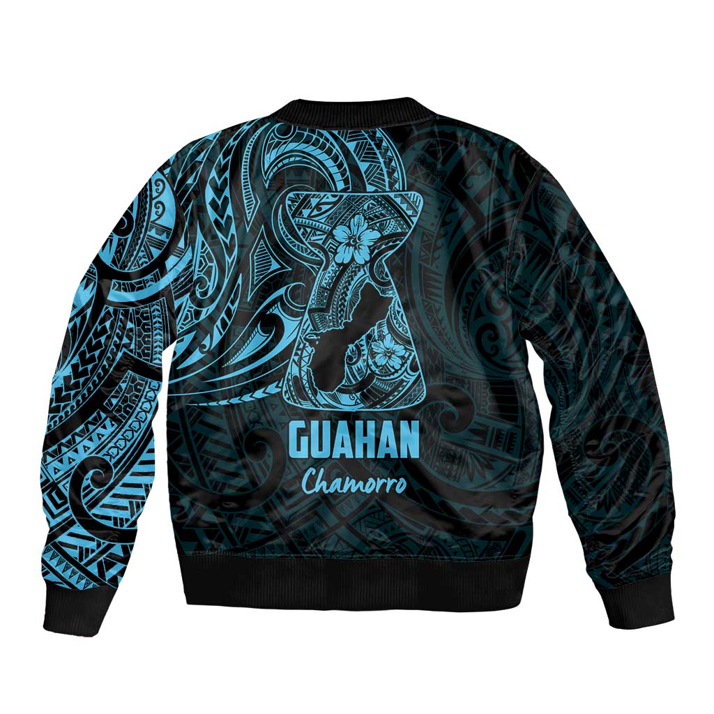 Blue Guam Latte Stone Tribal Tattoo Sleeve Zip Bomber Jacket Hafa Adai Six 7 One