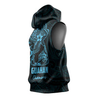 Blue Guam Latte Stone Tribal Tattoo Sleeveless Hoodie Hafa Adai Six 7 One - Polynesian Pride