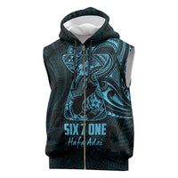 Blue Guam Latte Stone Tribal Tattoo Sleeveless Zip Hoodie Hafa Adai Six 7 One - Polynesian Pride