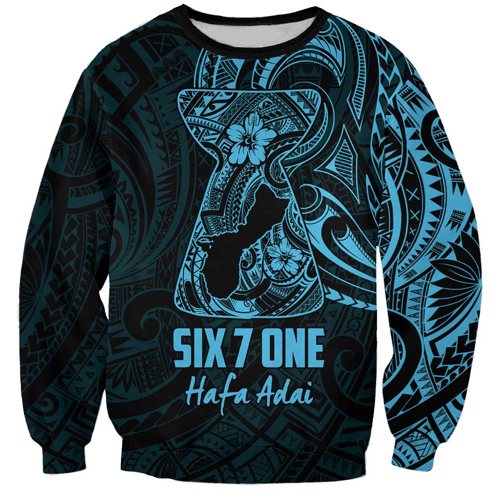 Blue Guam Latte Stone Tribal Tattoo Sweatshirt Hafa Adai Six 7 One