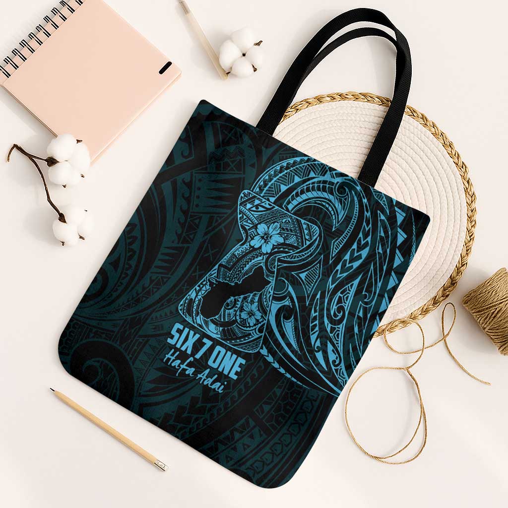 Blue Guam Latte Stone Tribal Tattoo Tote Bag Hafa Adai Six 7 One - Polynesian Pride