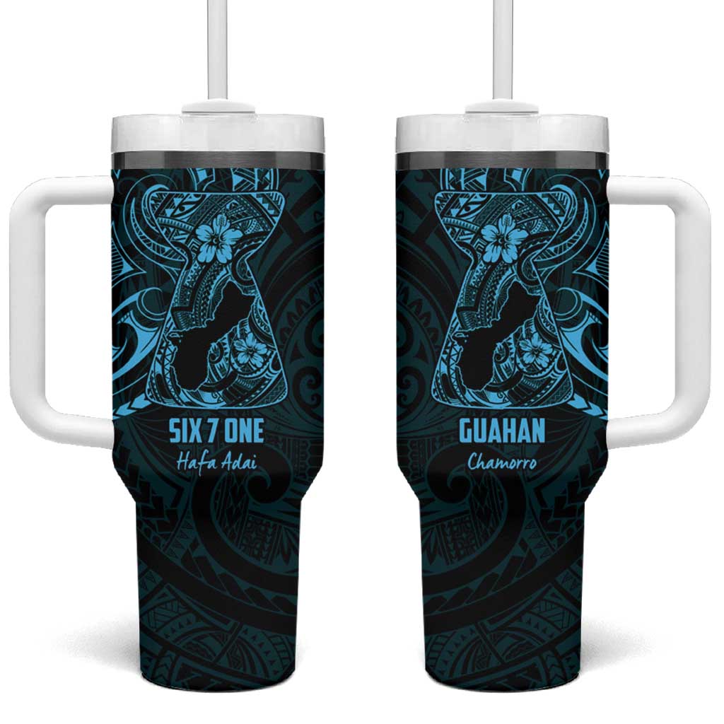 Blue Guam Latte Stone Tribal Tattoo Tumbler With Handle Hafa Adai Six 7 One