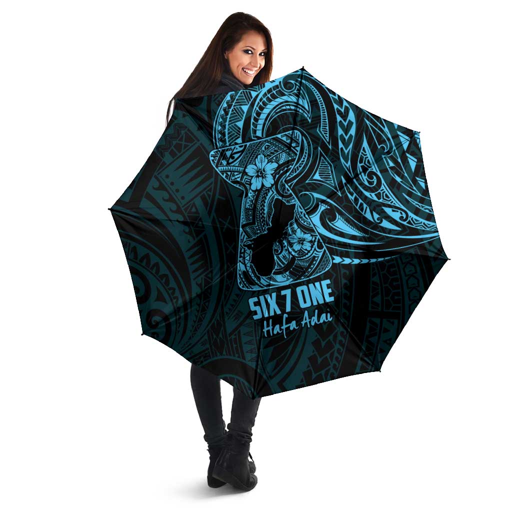 Blue Guam Latte Stone Tribal Tattoo Umbrella Hafa Adai Six 7 One - Polynesian Pride