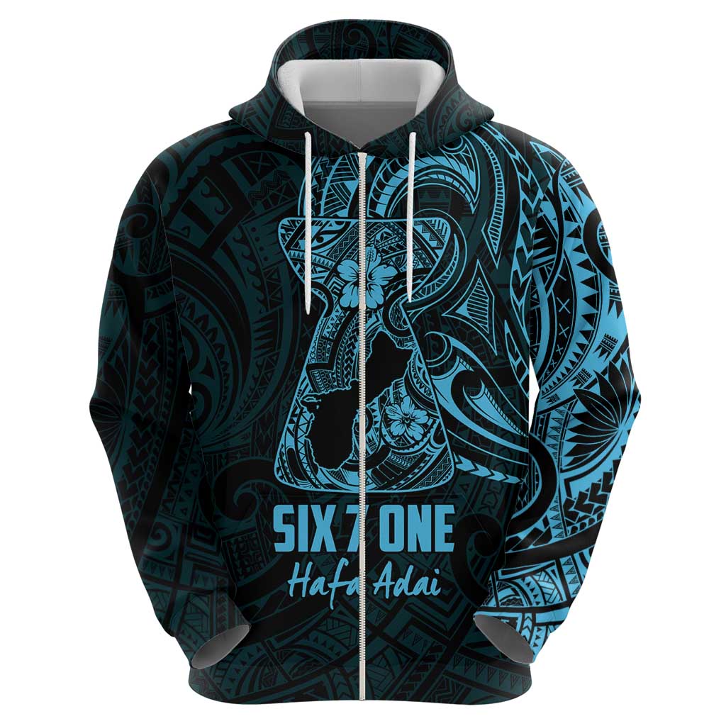 Blue Guam Latte Stone Tribal Tattoo Zip Hoodie Hafa Adai Six 7 One