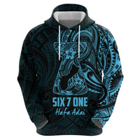 Blue Guam Latte Stone Tribal Tattoo Zip Hoodie Hafa Adai Six 7 One
