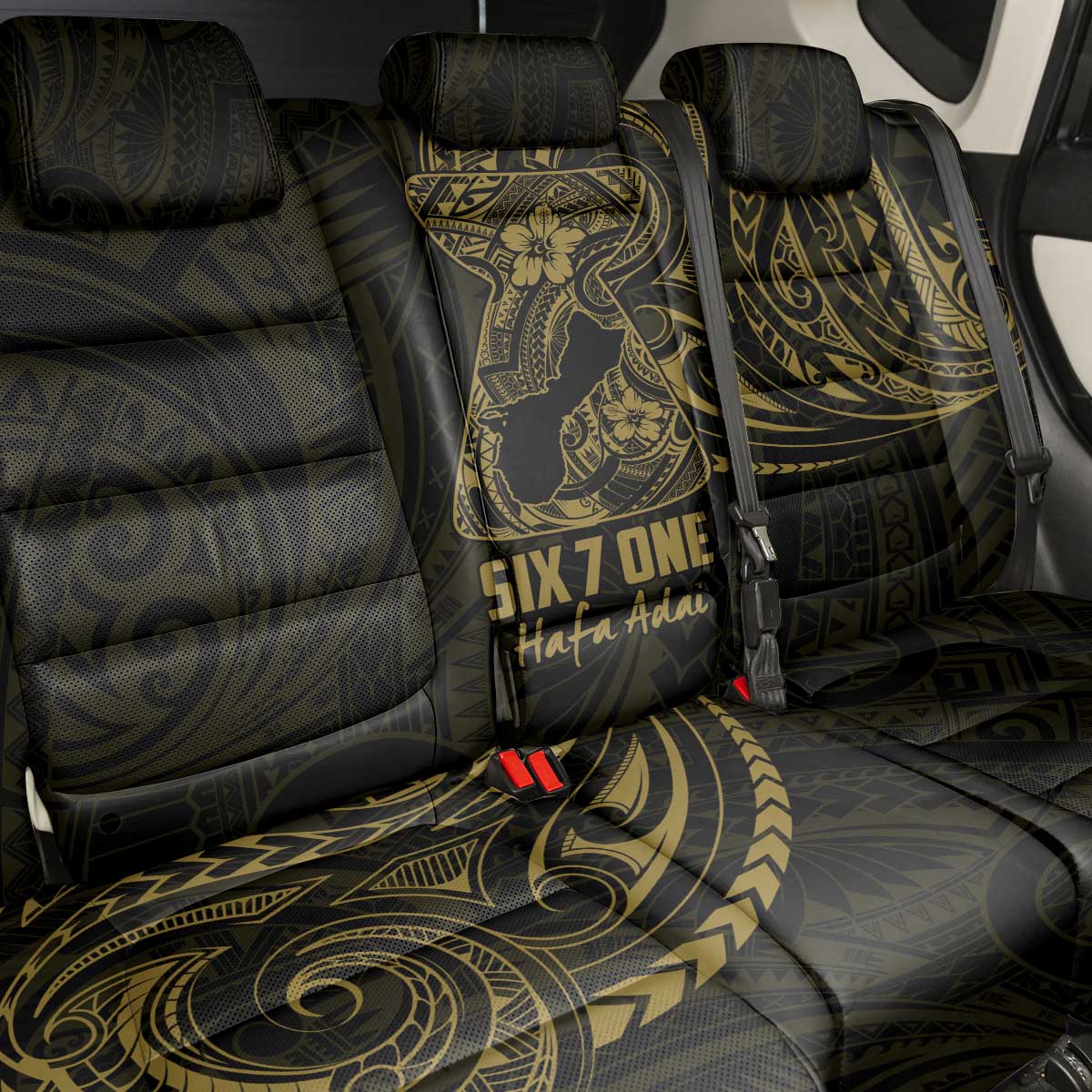 Gold Guam Latte Stone Tribal Tattoo Back Car Seat Cover Hafa Adai Six 7 One