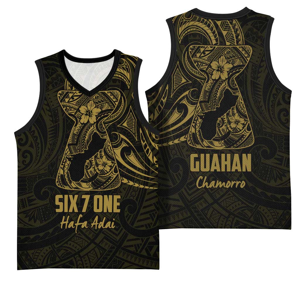Gold Guam Latte Stone Tribal Tattoo Basketball Jersey Hafa Adai Six 7 One - Polynesian Pride