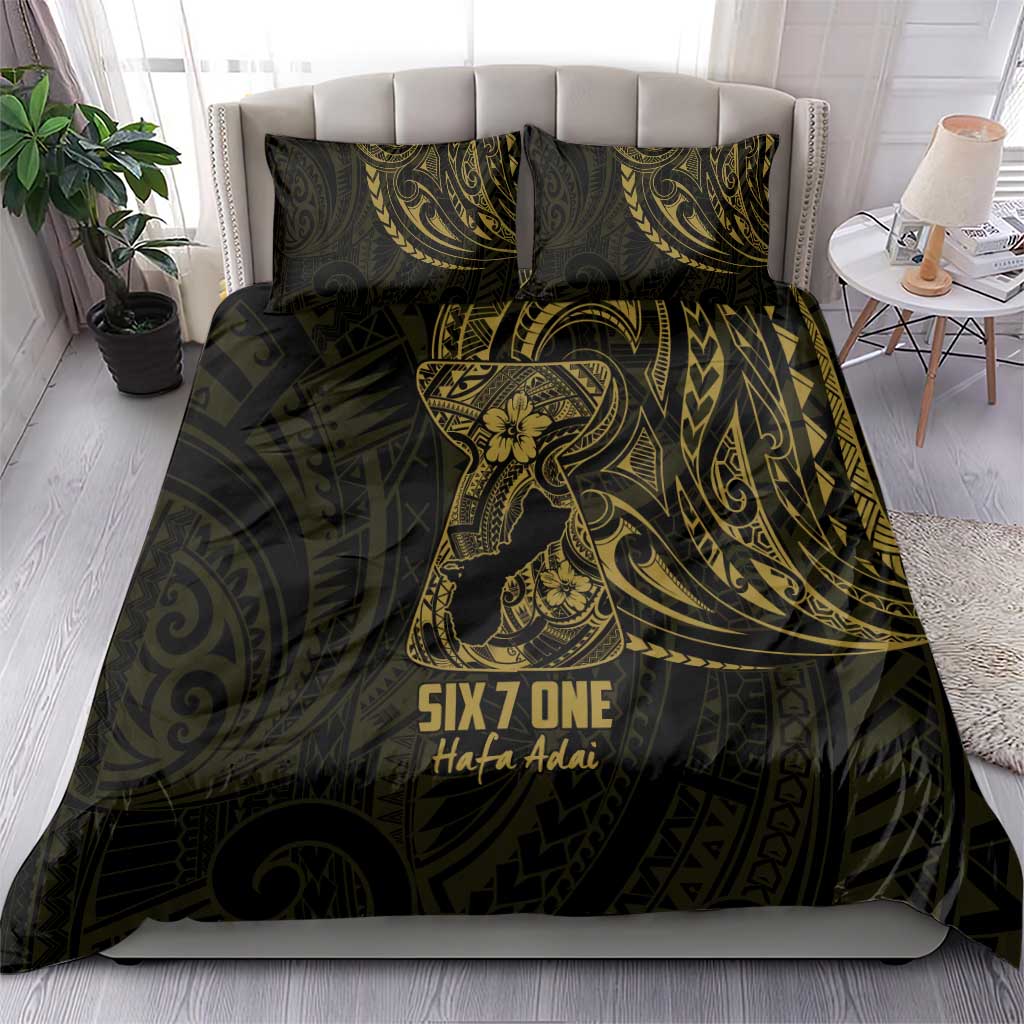 Gold Guam Latte Stone Tribal Tattoo Bedding Set Hafa Adai Six 7 One