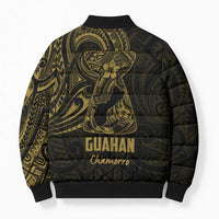 Gold Guam Latte Stone Tribal Tattoo Bomber Puffer Jacket Hafa Adai Six 7 One - Polynesian Pride