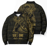 Gold Guam Latte Stone Tribal Tattoo Bomber Puffer Jacket Hafa Adai Six 7 One - Polynesian Pride