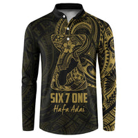 Gold Guam Latte Stone Tribal Tattoo Button Sweatshirt Hafa Adai Six 7 One