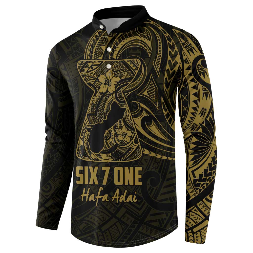 Gold Guam Latte Stone Tribal Tattoo Button Sweatshirt Hafa Adai Six 7 One