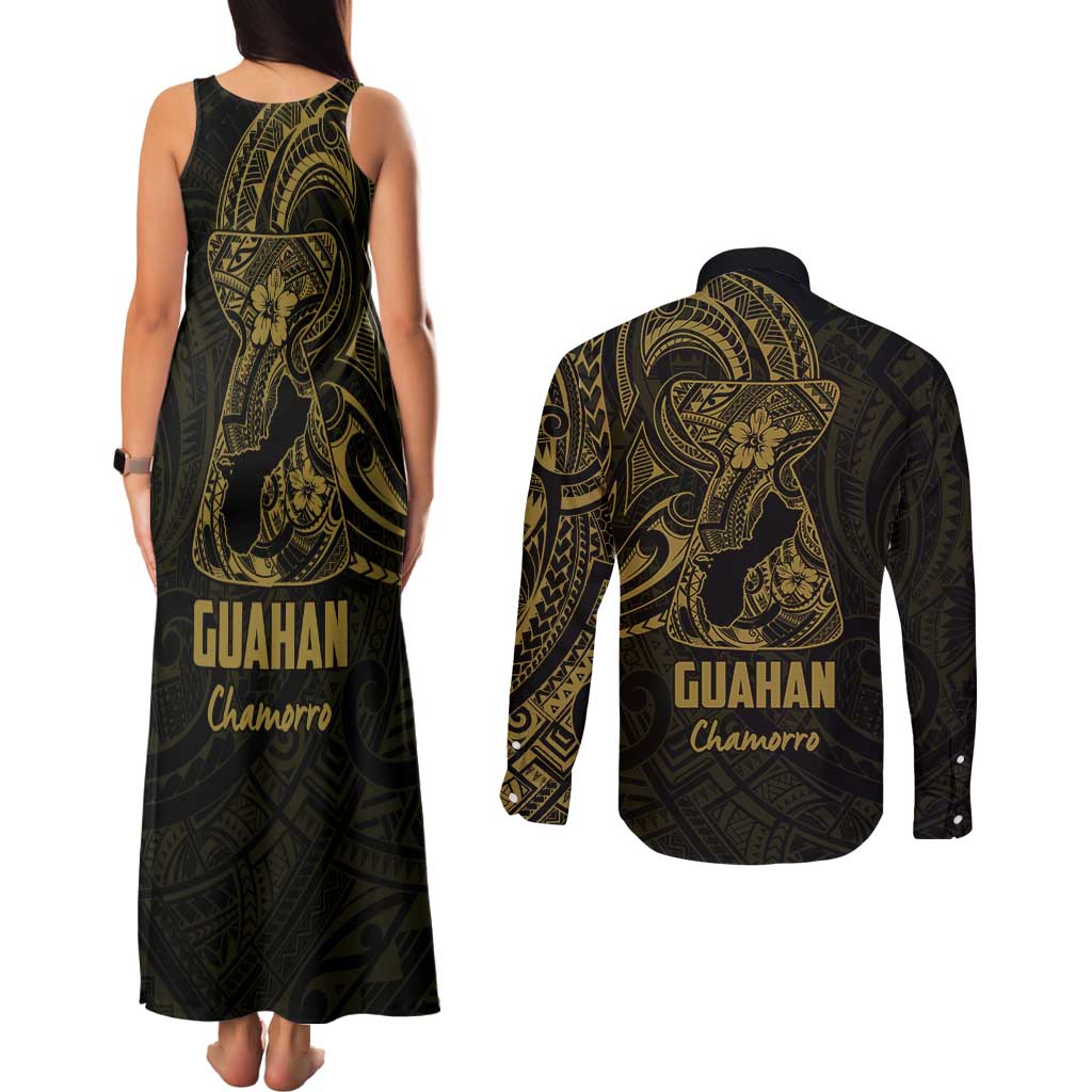 Gold Guam Latte Stone Tribal Tattoo Couples Matching Tank Maxi Dress and Long Sleeve Button Shirt Hafa Adai Six 7 One
