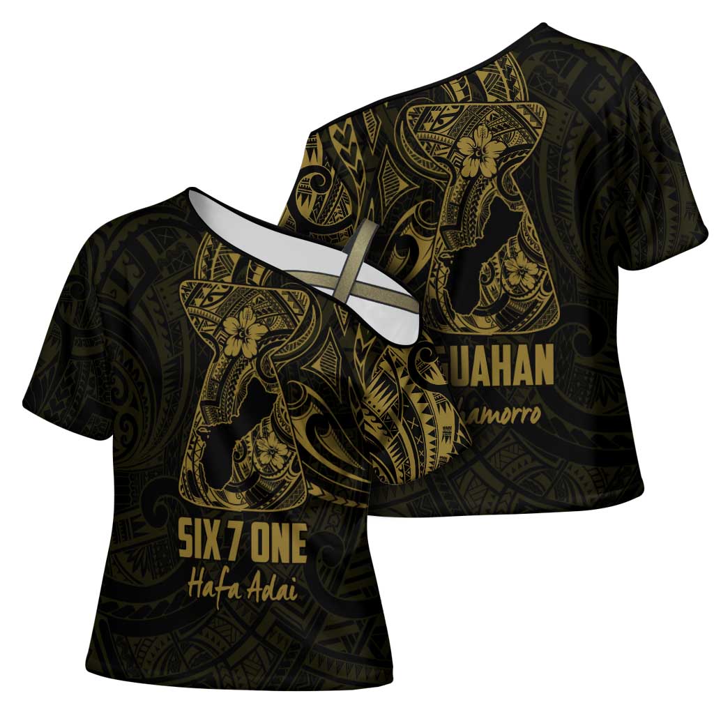 Gold Guam Latte Stone Tribal Tattoo Cross Shoulder Shirt Hafa Adai Six 7 One - Polynesian Pride