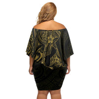 Gold Guam Latte Stone Tribal Tattoo Family Matching Off Shoulder Short Dress and Hawaiian Shirt Hafa Adai Six 7 One
