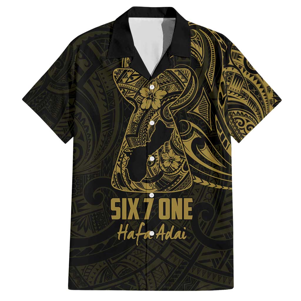 Gold Guam Latte Stone Tribal Tattoo Family Matching Short Sleeve Bodycon Dress and Hawaiian Shirt Hafa Adai Six 7 One