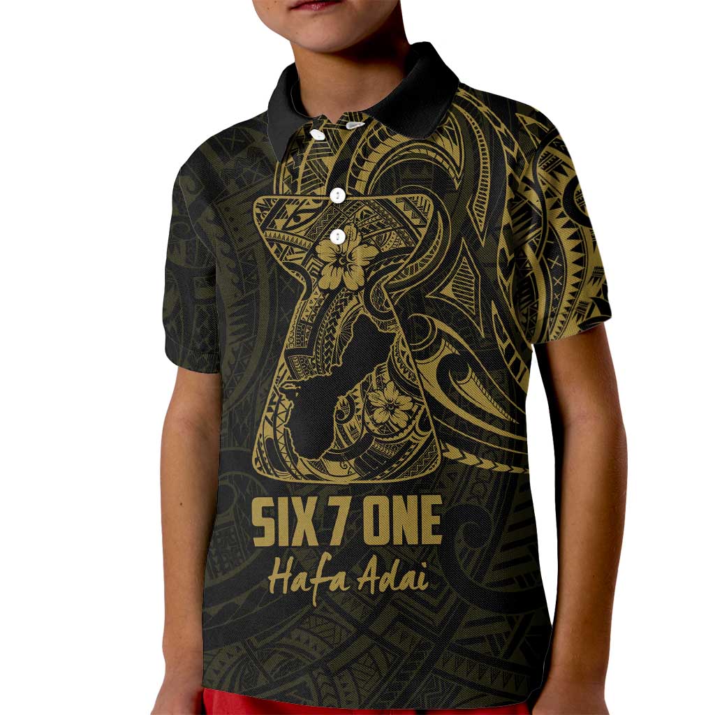 Gold Guam Latte Stone Tribal Tattoo Kid Polo Shirt Hafa Adai Six 7 One