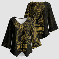 Gold Guam Latte Stone Tribal Tattoo Kimono Sleeve Blouse Hafa Adai Six 7 One - Polynesian Pride