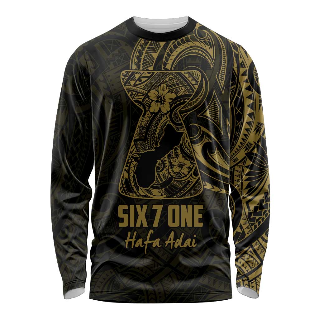 Gold Guam Latte Stone Tribal Tattoo Long Sleeve Shirt Hafa Adai Six 7 One