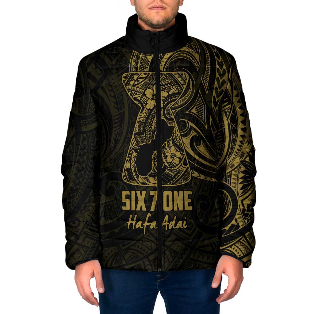 Gold Guam Latte Stone Tribal Tattoo Padded Jacket Hafa Adai Six 7 One - Polynesian Pride