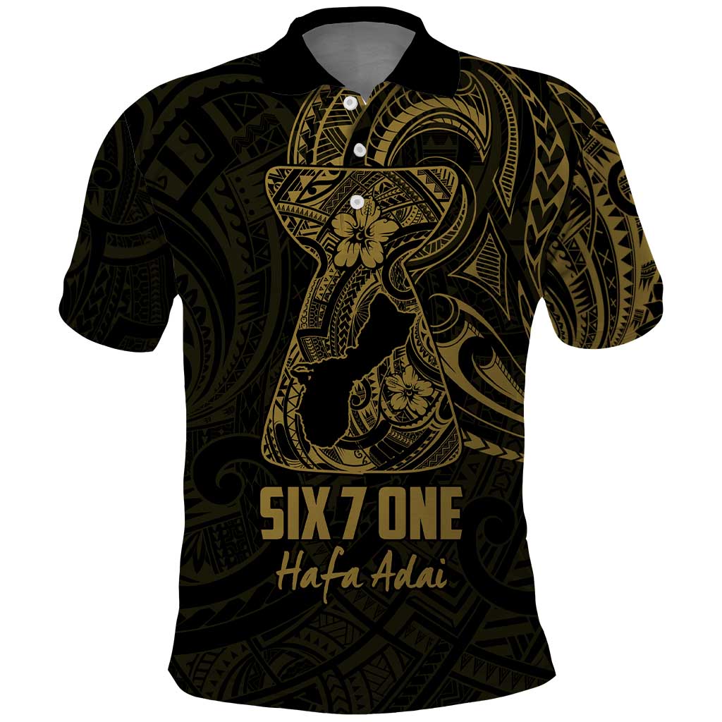 Gold Guam Latte Stone Tribal Tattoo Polo Shirt Hafa Adai Six 7 One