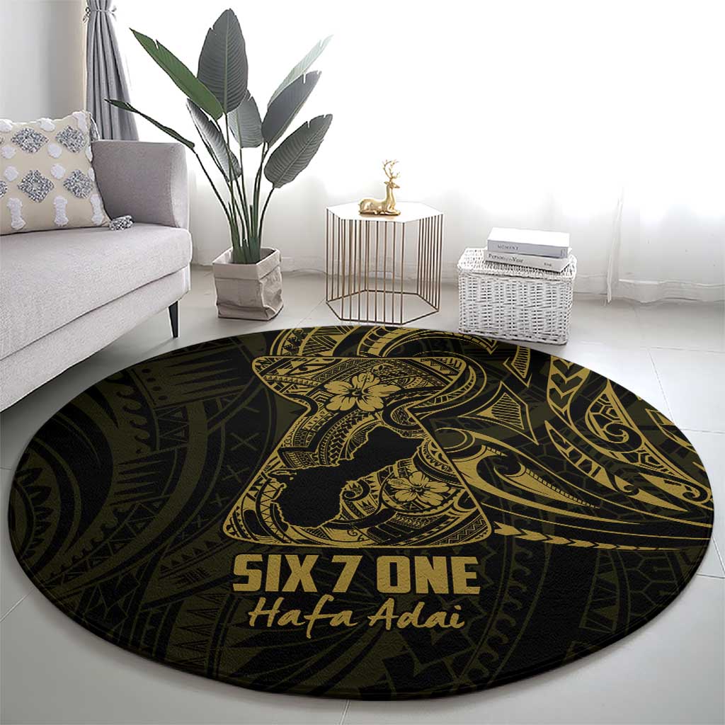 Gold Guam Latte Stone Tribal Tattoo Round Carpet Hafa Adai Six 7 One