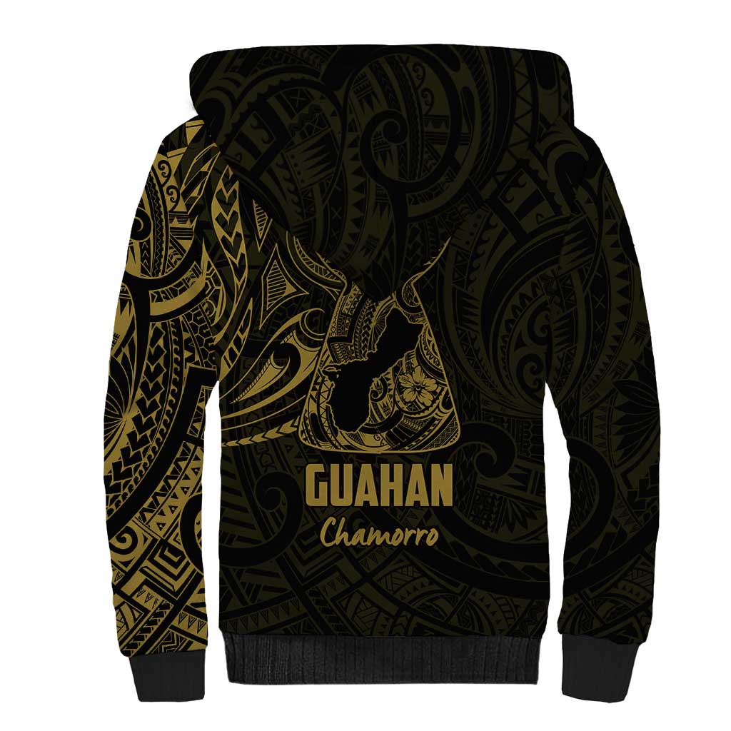 Gold Guam Latte Stone Tribal Tattoo Sherpa Hoodie Hafa Adai Six 7 One
