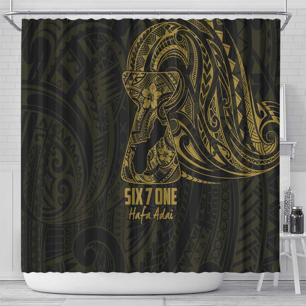 Gold Guam Latte Stone Tribal Tattoo Shower Curtain Hafa Adai Six 7 One