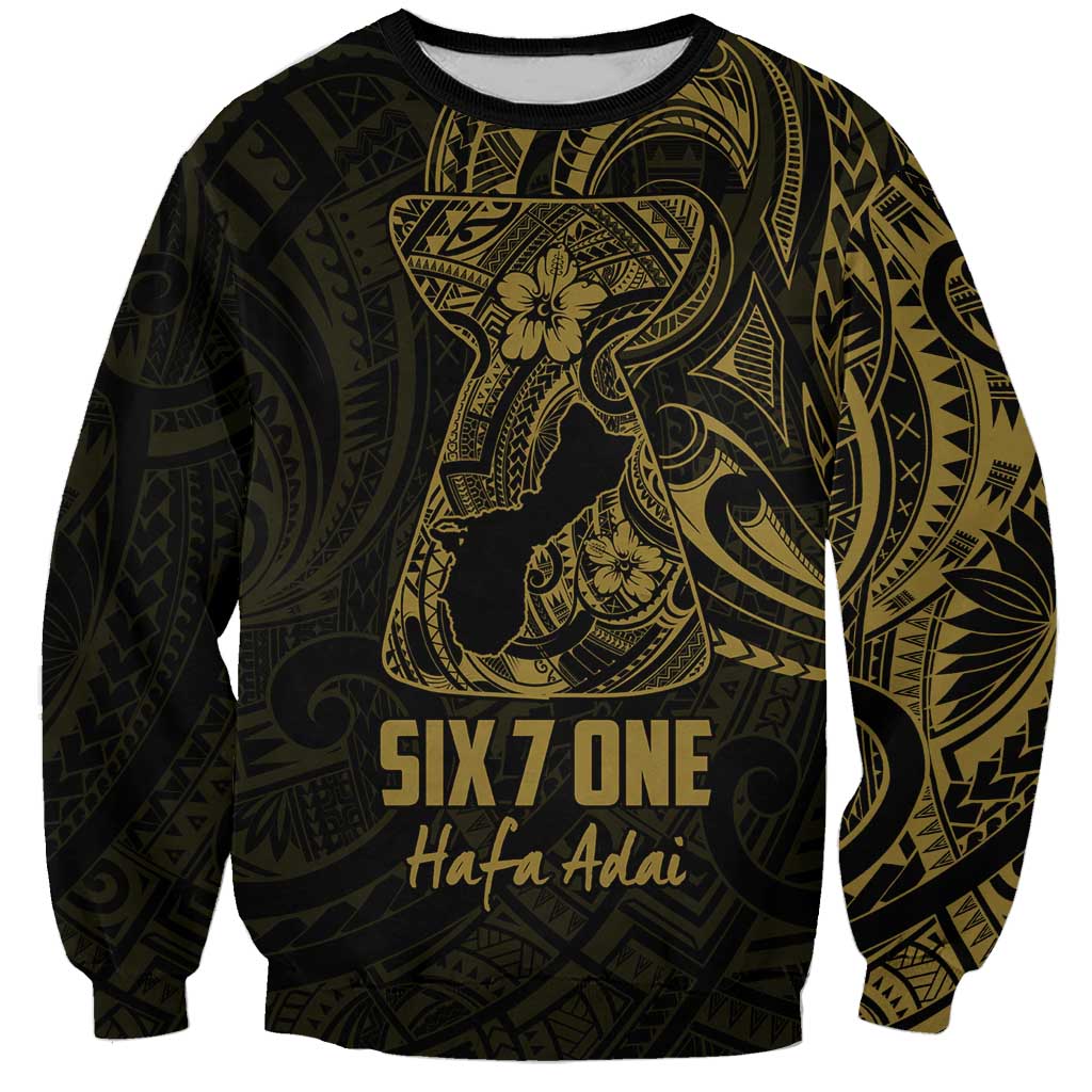 Gold Guam Latte Stone Tribal Tattoo Sweatshirt Hafa Adai Six 7 One