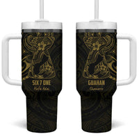 Gold Guam Latte Stone Tribal Tattoo Tumbler With Handle Hafa Adai Six 7 One