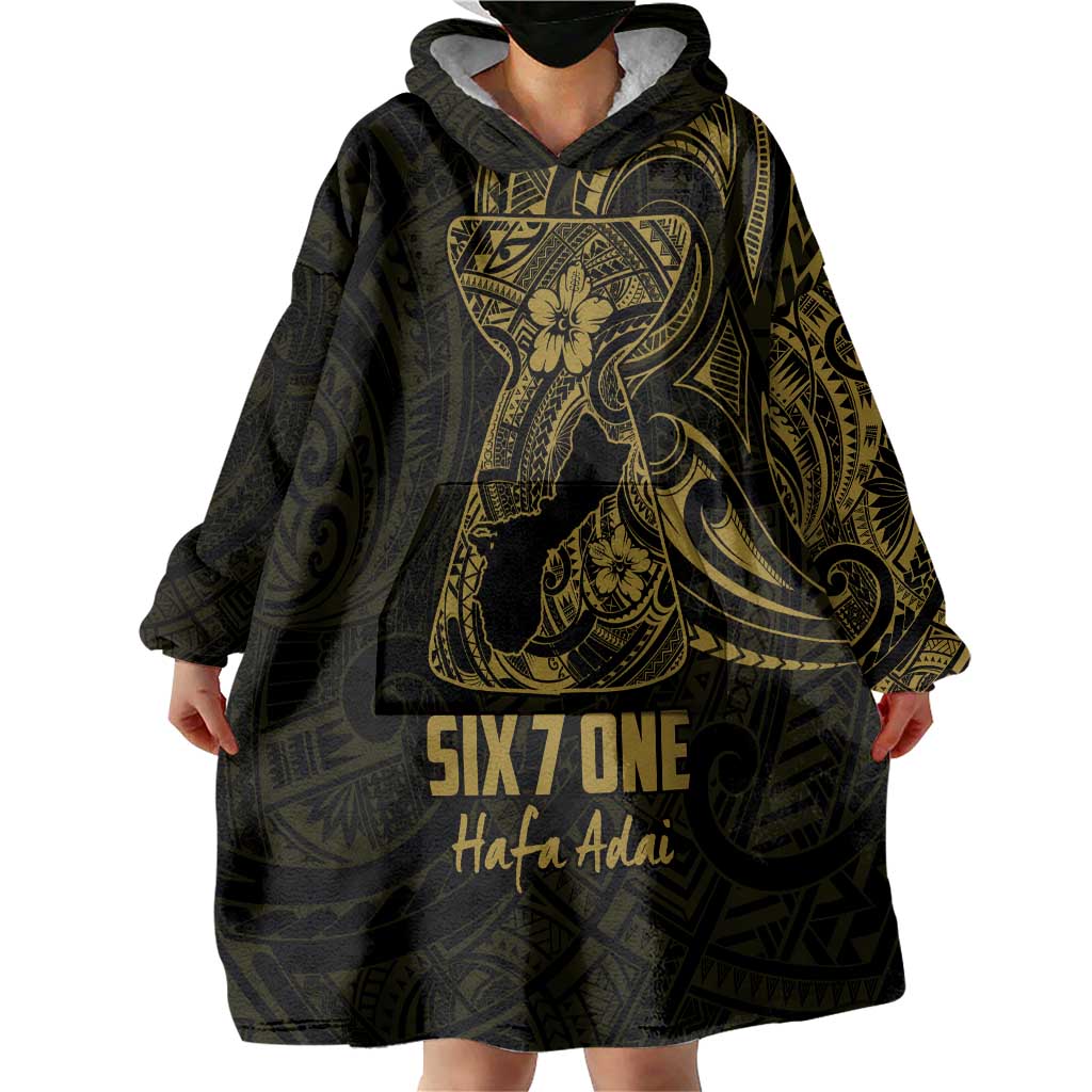 Gold Guam Latte Stone Tribal Tattoo Wearable Blanket Hoodie Hafa Adai Six 7 One