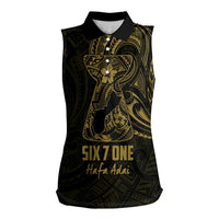 Gold Guam Latte Stone Tribal Tattoo Women Sleeveless Polo Shirt Hafa Adai Six 7 One