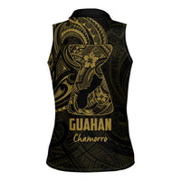 Gold Guam Latte Stone Tribal Tattoo Women Sleeveless Polo Shirt Hafa Adai Six 7 One