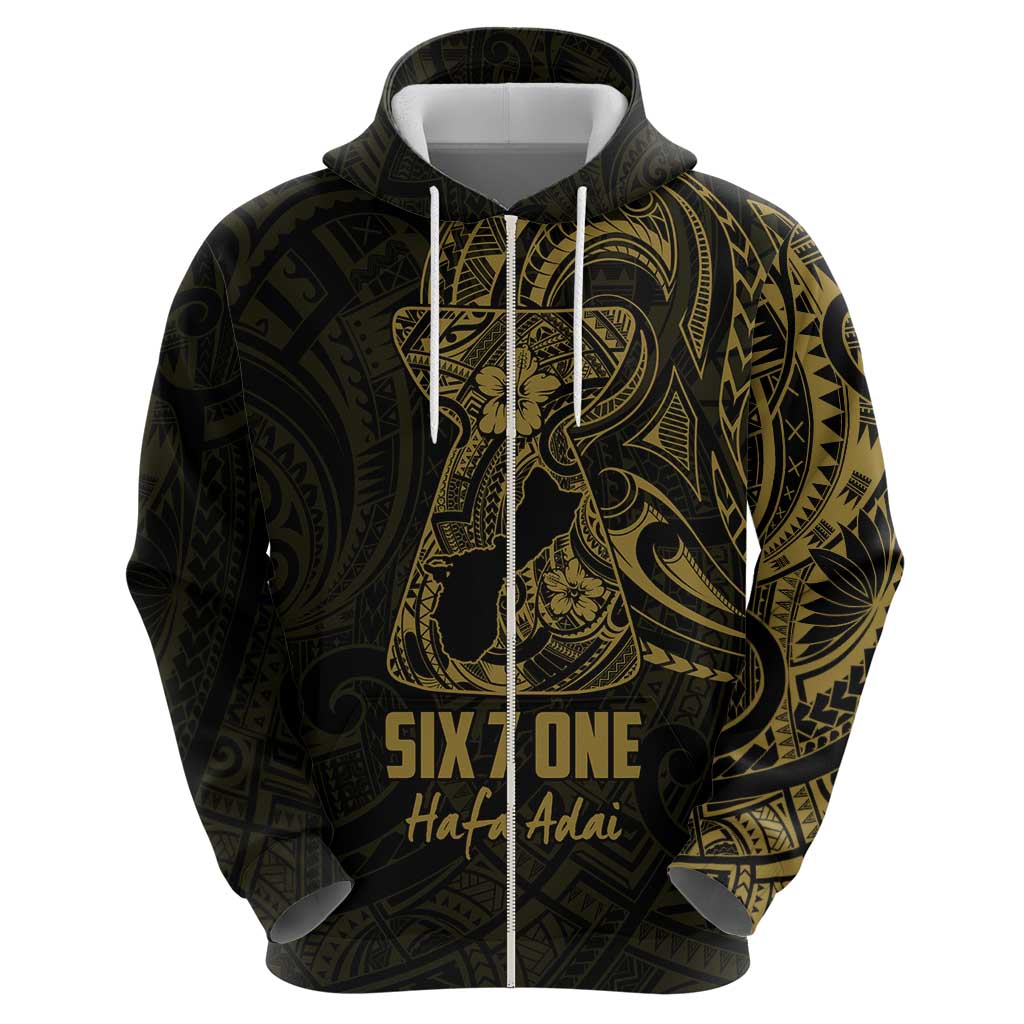 Gold Guam Latte Stone Tribal Tattoo Zip Hoodie Hafa Adai Six 7 One