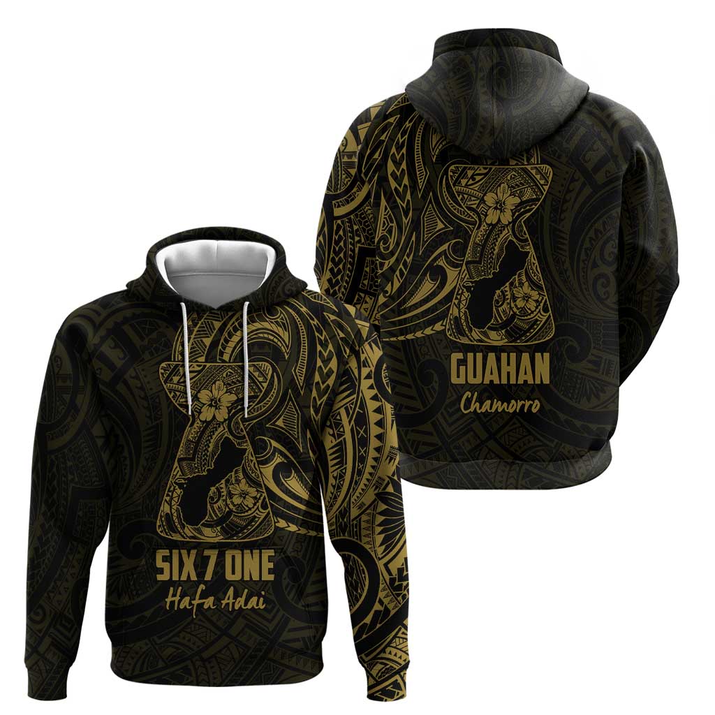 Gold Guam Latte Stone Tribal Tattoo Zip Hoodie Hafa Adai Six 7 One