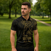 Gold Guam Latte Stone Tribal Tattoo Zipper Polo Shirt Hafa Adai Six 7 One - Polynesian Pride