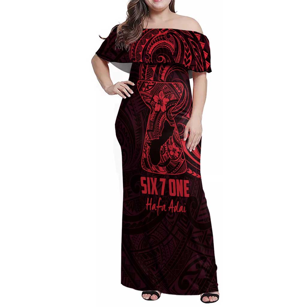 Oxblood Guam Latte Stone Tribal Tattoo Family Matching Off Shoulder Maxi Dress and Hawaiian Shirt Hafa Adai Six 7 One