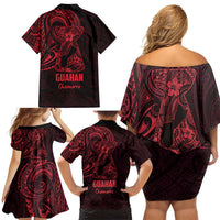 Oxblood Guam Latte Stone Tribal Tattoo Family Matching Off Shoulder Short Dress and Hawaiian Shirt Hafa Adai Six 7 One